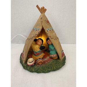Vintage 1995 Enesco Native American Children Teepee‎ Night Light Resin Figurine